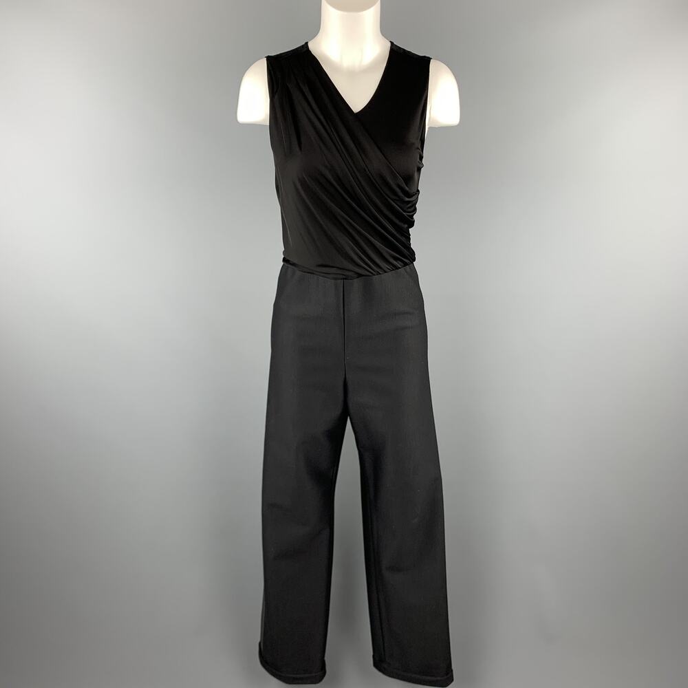 GIORGIO ARMANI Size 8 Black Draped Top Wide Leg Tuxedo Jumpsuit